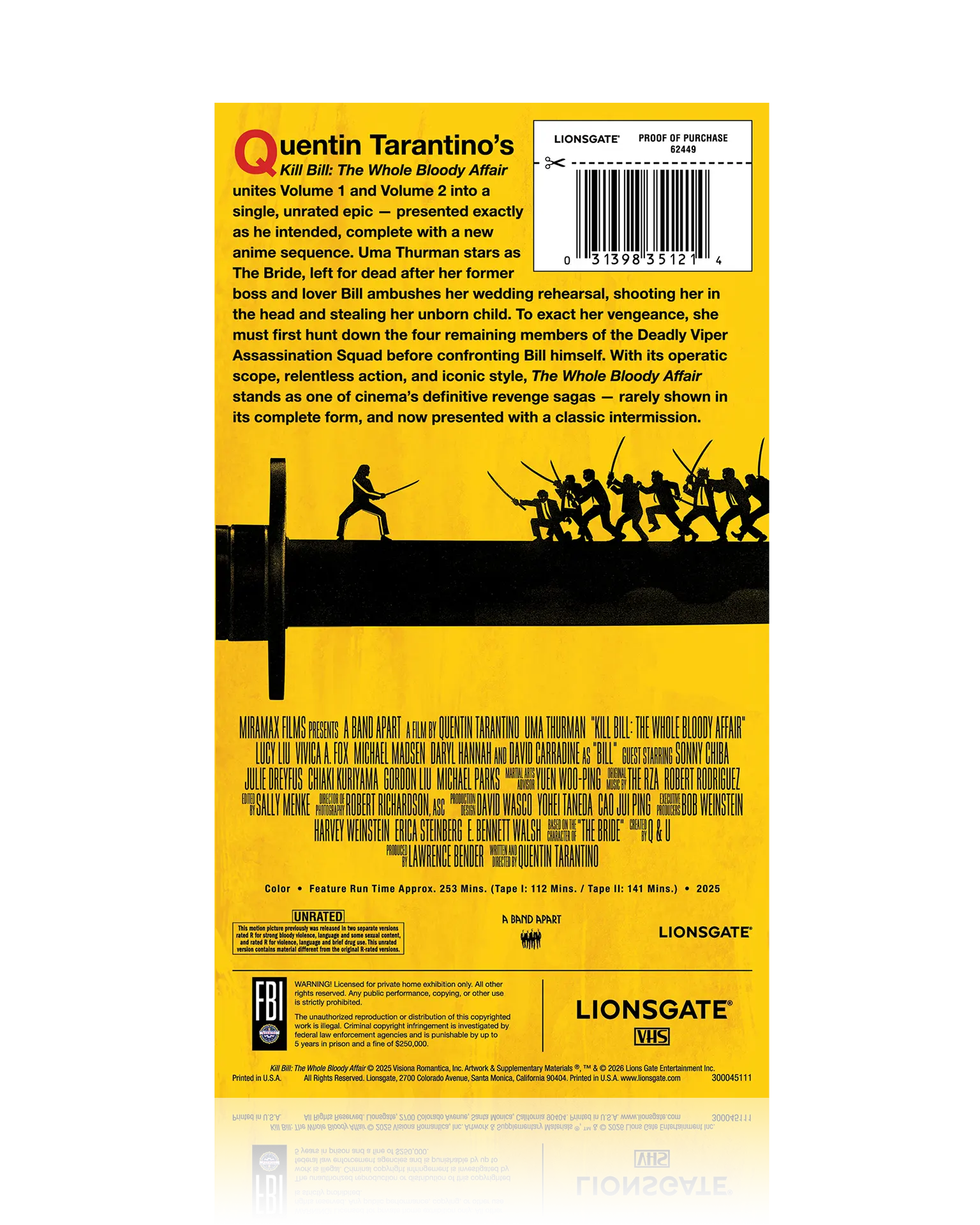 KILL BILL: THE WHOLE BLOODY AFFAIR VHS – BE KIND, REWIND EDITION