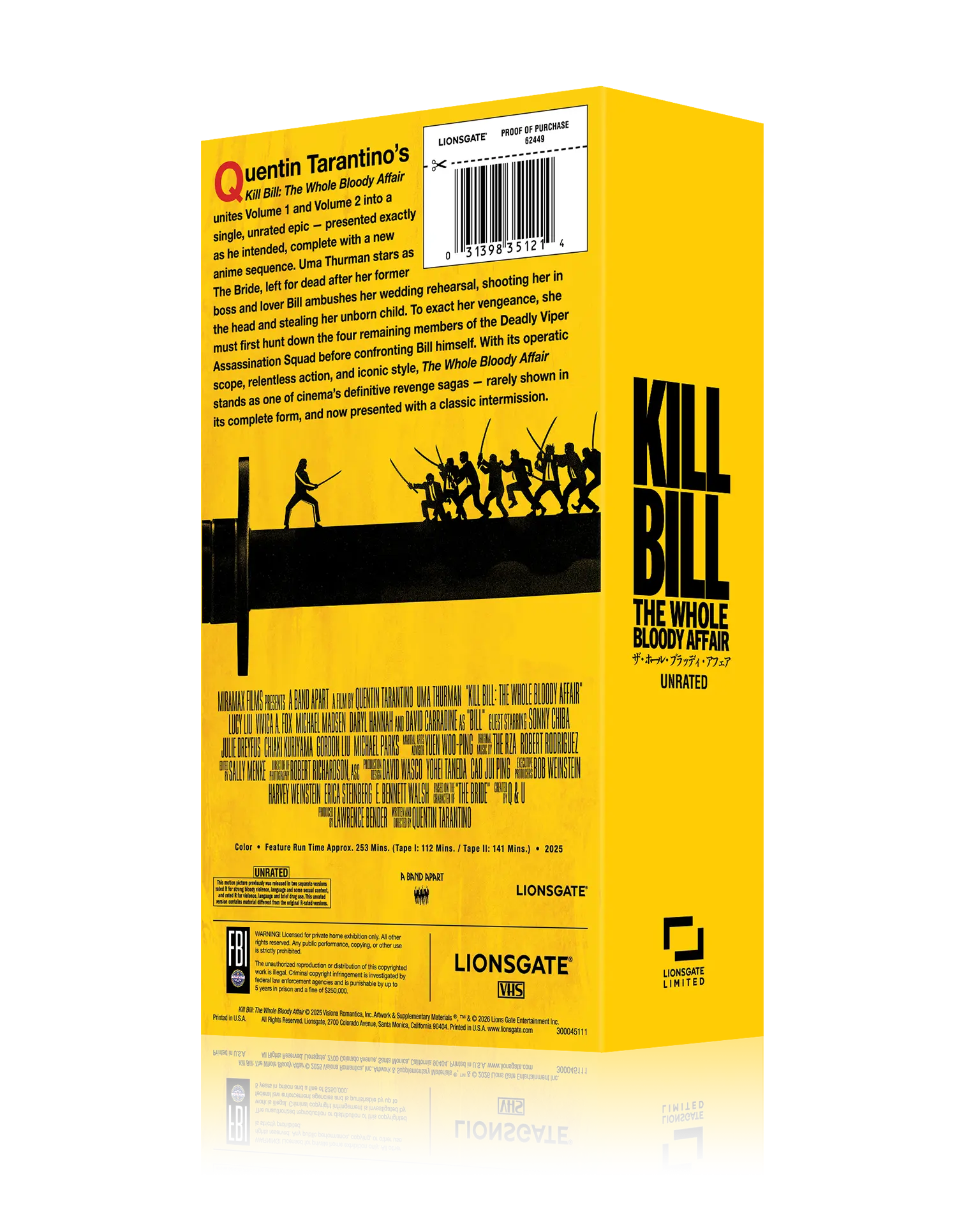 KILL BILL: THE WHOLE BLOODY AFFAIR VHS – BE KIND, REWIND EDITION